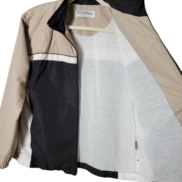 Wilson Mens Y2K Black Beige Colorblock Windbreaker Jacket Pant Track Suit Set M - Picture 6 of 16